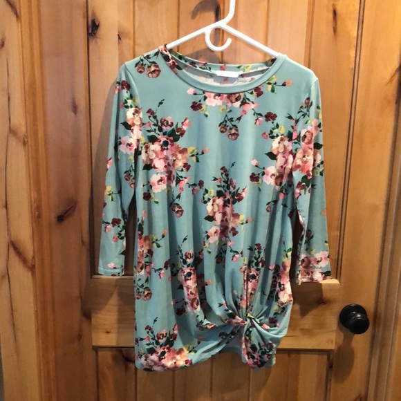 Women’s Sz M Reborn J 3/4 Sleeve Mint Floral Tunic Top w/ Knot - Picture 1 of 4
